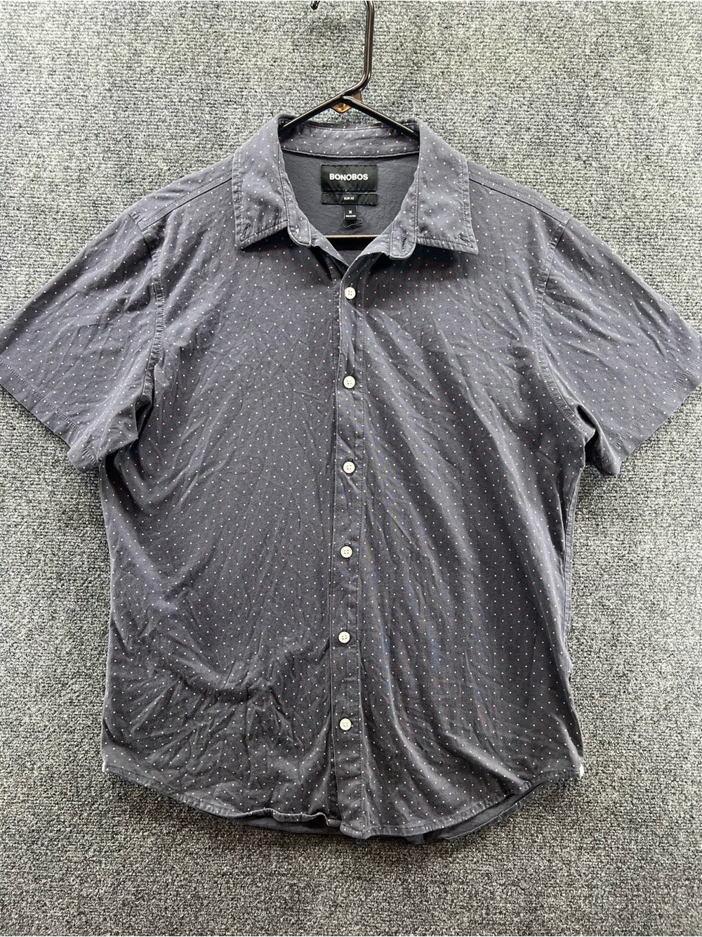 Bonobos Slim Fit Button Down Shirt Mens M Gray Pink Dot Print Short Sleeve
